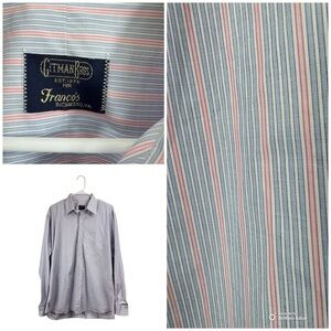 Vintage Gitman Bros Size 16.5 36 Pink Blue Striped Button Up Dress Shirt Cotton